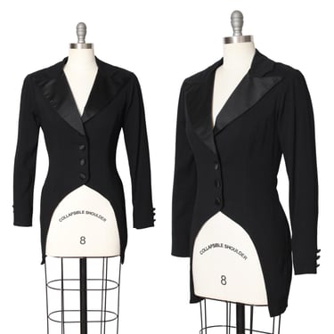 Vintage 1990s BETSEY JOHNSON Jacket | 90s Black Tuxedo Tailcoat Asymmetrical High Low Hem Formal Dressy Top | small/medium 