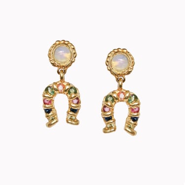 Opal & Sapphire Horseshoe Earrings