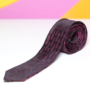 Vintage 1960s Pink and Black Skinny Necktie by Beau Brummell 