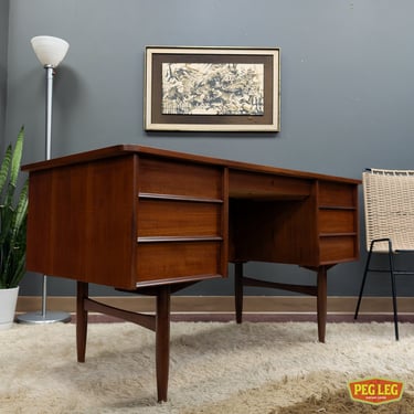 Danish Modern teak executive desk with bookshelf