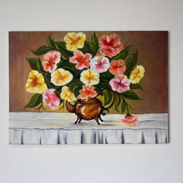 J. Francis Floral Impressionist Still Life Oil on Canvas Painting – Unframed 