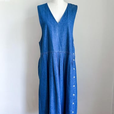 Vintage 1980s Polka Dot Denim Pinafore Dress / M 