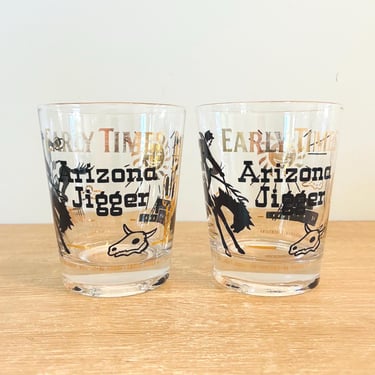 Mid Century Modern Low Ball Glasses Early Times Whiskey Arizona Jigger Glass Cups 