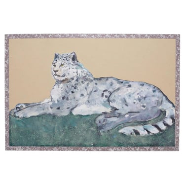 Ira Yeager 20th C. Snow Leopard Oil Canvas Painting 6 Ft