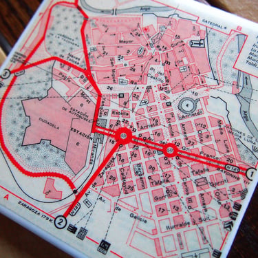 1959 Pamplona Spain Map Coaster. Pamplona Map. Europe Gift Travel Décor. Ceramic Coasters Spain Gift. Vintage Map Repurposed. Spanish Décor. 