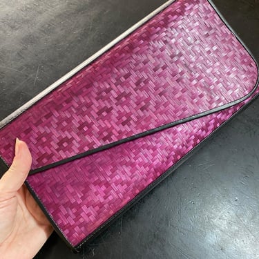 vintage 1980s purple straw clutch bag 80s envelope purse deadstock nwt handbag 