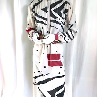 1980s GUCCI Dress, Silk Henley Midi Dress, 80s Archival Couture, Vintage Quiet Luxury, Geometric Silk Shirtdress, Minimalist Modern Dress 