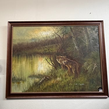Original Oil Painting by H. Carlton Two Wolves
