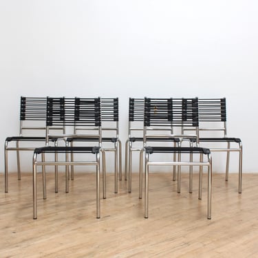 Vintage Minimalist Dining Chairs 6 Six Rene Herbst style Industrial Bauhaus Bungee Cords Sandows 