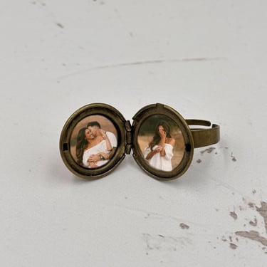 Floral Photo Locket Ring, Personalized Photo Gift, Retro Flower Gift, Gift for Teen 