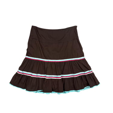 Y2K American Eagle Outfitters Brown Cotton Ruffle Skirt with Pink and Blue Stripes / 00s / size 4 / flowy / tiered / Small / Fruits 