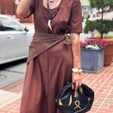 Vintage Nathalie Garçon Brown Short Sleeve Maxi Dress - Size L