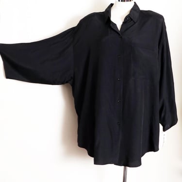 80's Oversized Black Shirt Dress Tunic TUXEDO TAILS New With Tags Vintage 1980's XL 