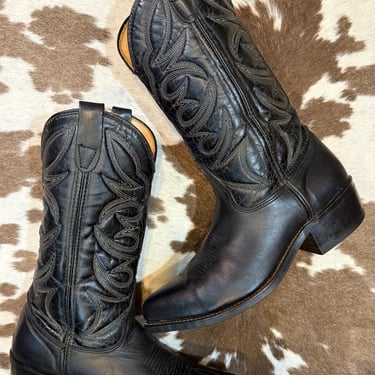 Vintage Black Leather Cowboy Boots men’s size 8 1/2 EE 