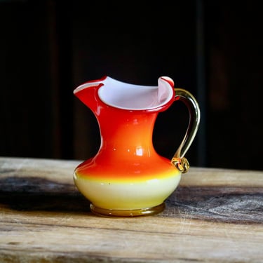 Vintage Cased Glass Creamer, Retro Kitchenalia, Little Candy Corn colored Vase or Small Pitcher, Gift for Collector, Fall Kitchen Tableware 