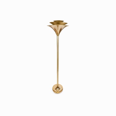 Mid Century Torchiere Floor Lamp Metal Brass Golden Vintage Art Deco 