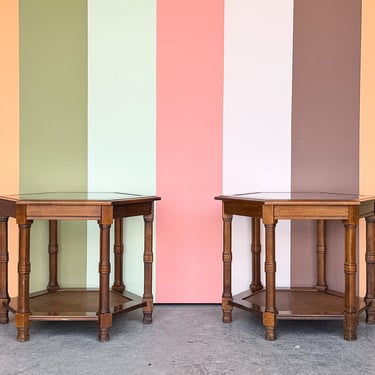 Pair of Handsome Faux Bamboo Side Tables