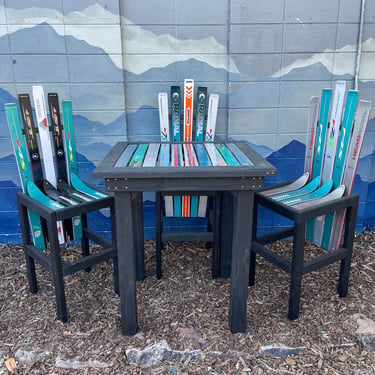 Repurposed Ski Bar Stool Set – Handmade Patio Table and Chairs - built to match your space! 