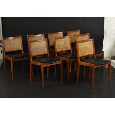 8 Karl Erik Ekselius for J.O. Carlsson Swedish Caned Teak Dining Chairs 