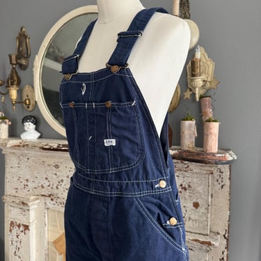 Vintage 60s Classic Jelt Lee Unisex Jean Overalls Dark Wash Oversized Fit; 70s Denim Union Made Dark  Spring High-back Bib Overalls 32x27 