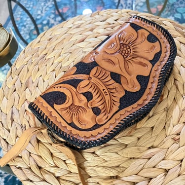 RESERVED 1950s Hand Tooled Leather Clutch 