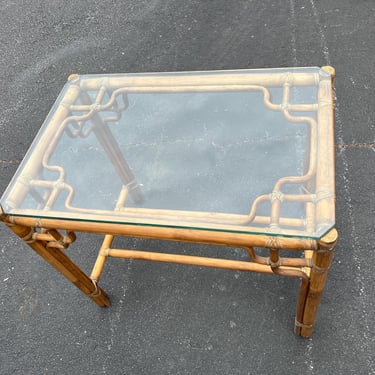 Vintage McGuire leather wrapped bamboo table. 