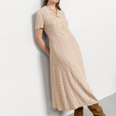 DITZY FLORAL MAXI Dress Vintage 80's 90's Shirt Dress Spring Summer Sun Yellow / Medium Large 
