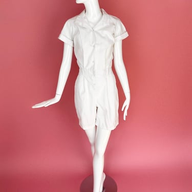 Xs/S 1950s Deadstock White Gym Uniform Romper 