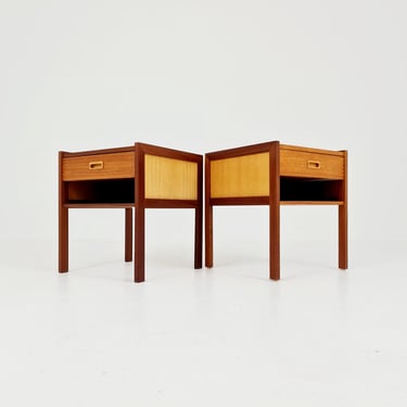 Mid century Danish teak & beech bedside tables/ nightstands by Arne Whal Iversen, set of 2 