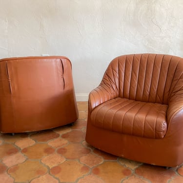 Afra & Tobia Scarpa Natural Leather "Cipria" Lounge Chair for Cassina Set