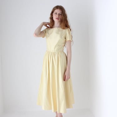 00s does 50s Badgley Mischka Yellow Silk Elopement / Reception / Bridal Shower Cocktail Wedding Dress 