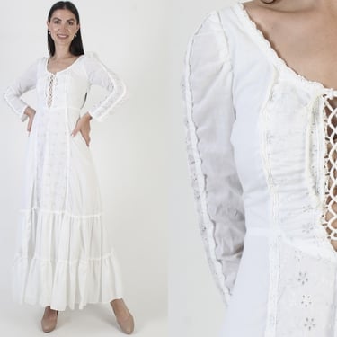Vintage 70s White Gunne Sax Bohemian Wedding Corset Dress 