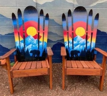 Set of 2 Hybrid Ski Adirondack Chairs – Colorado Flag Painted Mural 