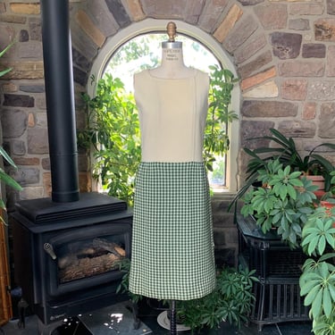 Vintage 1960s Ivory and Green Houndstooth Wool Knit Sleeveless Dress 