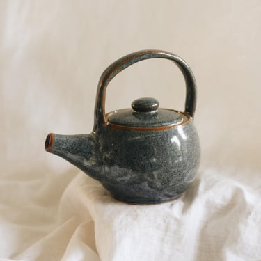 Vintage Studio Pottery Teapot / Blue Gray Variegated Glaze Japanese Inspired Uwade Kyusu Kettle 