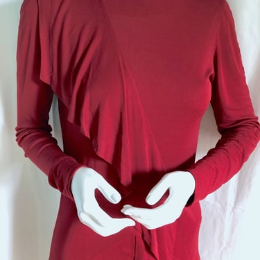 1980s JEAN MUIR Dress, British Archival Couture, 90s Minimalist Chic, 70s Halston Vibe, 80s Red Ruffle Dress, 1990s Vintage Cocktail Dress 