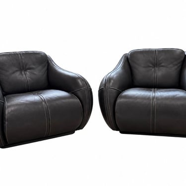 Pair Incanto Italia “Dolly” Leather Lounge Chairs, Italy 1980