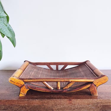 vintage Chinese bamboo basket tray 
