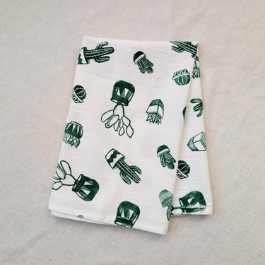 Block Printed Cactus Tea Towel - 28x28 inches - Hand-printed Cotton 