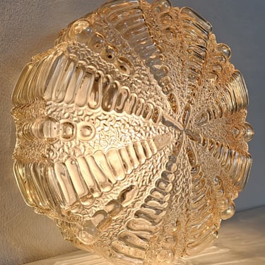 Stunning 80s Vintage AmberBubble Glass Flush MountCeiling or Wall Lamp-Sijaj Hrastnik Slovenia-Mid Century Modern -Fully Rewired 