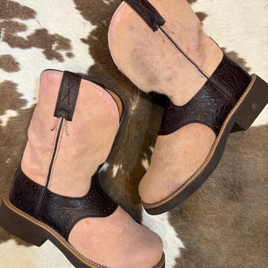Pink Pony Hair and Brown Leather Cowgirl Boots size 6 1/2 