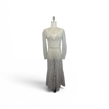 1980s Sheer White Lace Dress with Triangular Panels 