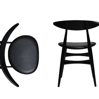 34 Hans J. Wegner Black Laquered Oak Dining Chairs, Model CH 33 for Carl Hansen