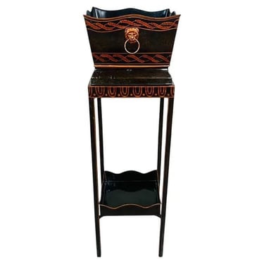 Maitland Smith Regency Style Black & Gold Tole Metal Planter Or Plant Stand 