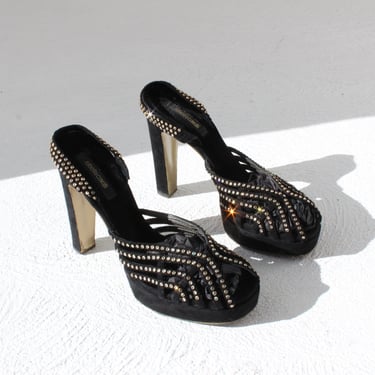 Y2K Roberto Cavalli Black Velvet & Twinkling Rhinestone Disco Party Platform Heels ~ Euro 39 