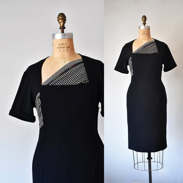 1980s Gianni Versace Black Wool & Silk Sheath Dress 
