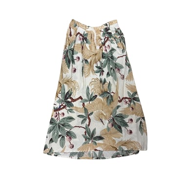 1990s Anne Pinkerton Heron Print Maxi Pencil Skirt / Pockets / Linen / Pleated / High Waist / Allover Print / 26 waist / Made in Japan 