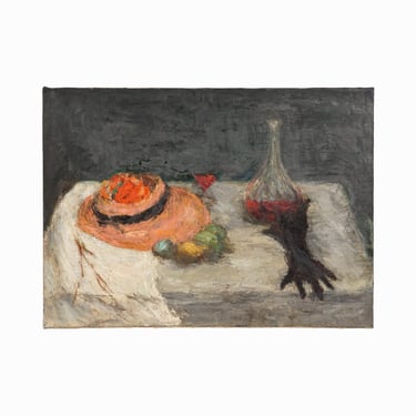 1940s Still Life Oil Painting on Canvas Mid Century Modern Vintage 