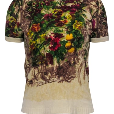 Jean Paul Gaultier - Fruit & Vine Printed Short Sleeve Wool Top Sz M