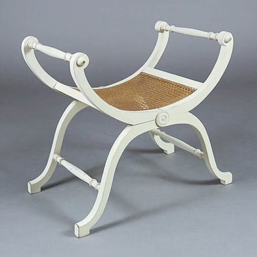 Antique French Cream Colored Dagobert Chair w/ Caned Seating